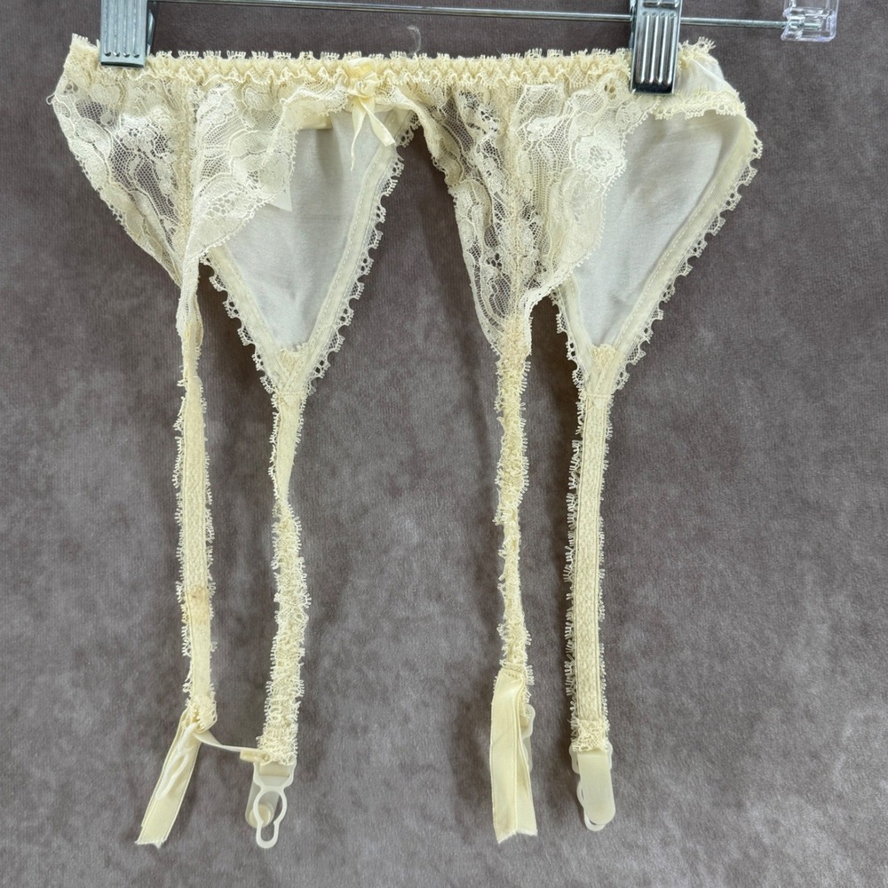 Vintage Victoria's Secret Gold Label Lace Garter Belt Ivory Pearl Small Coquette